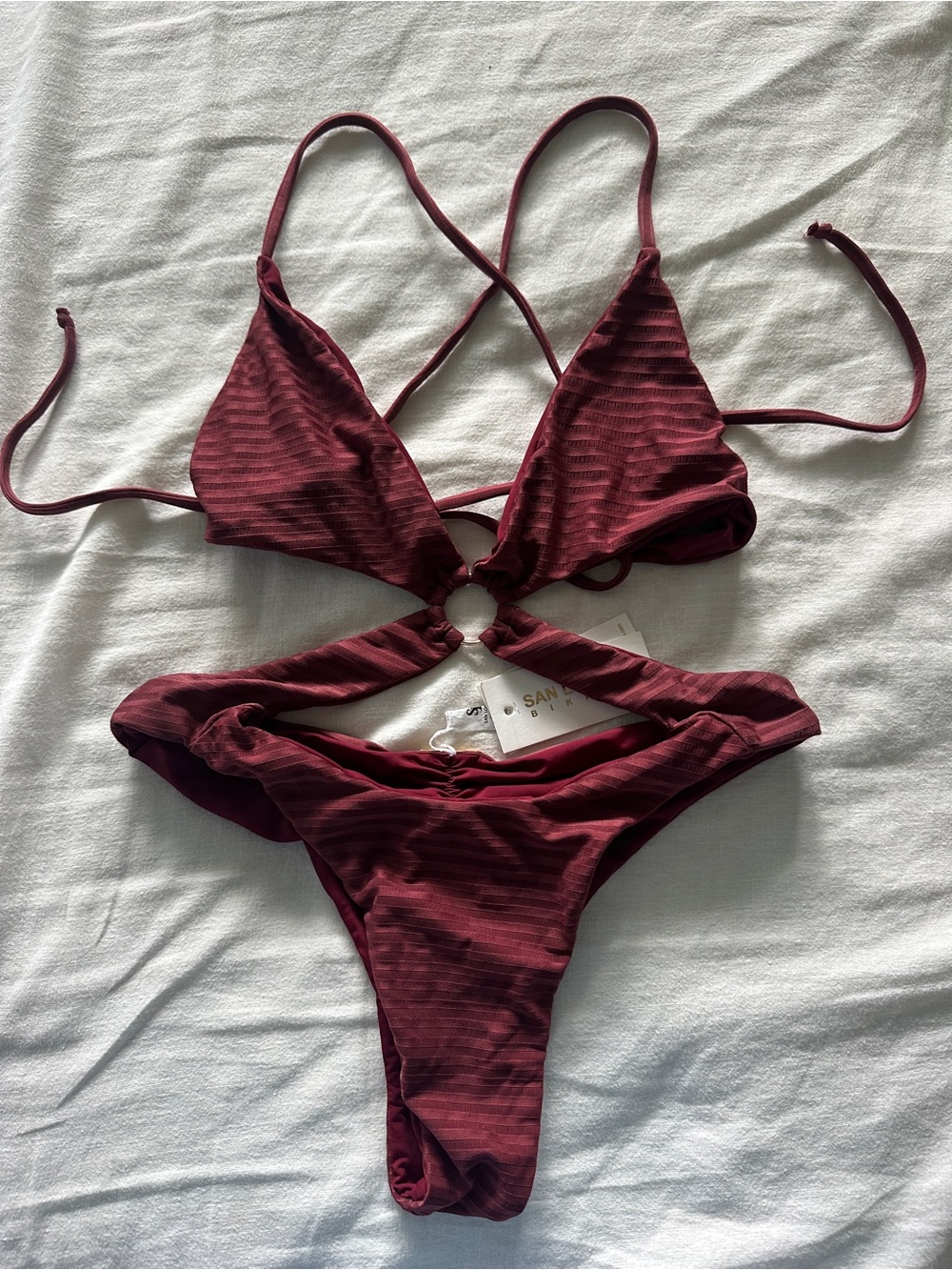 San Lorenzo Maroon Ring-Front Triangle Bikini BNWT